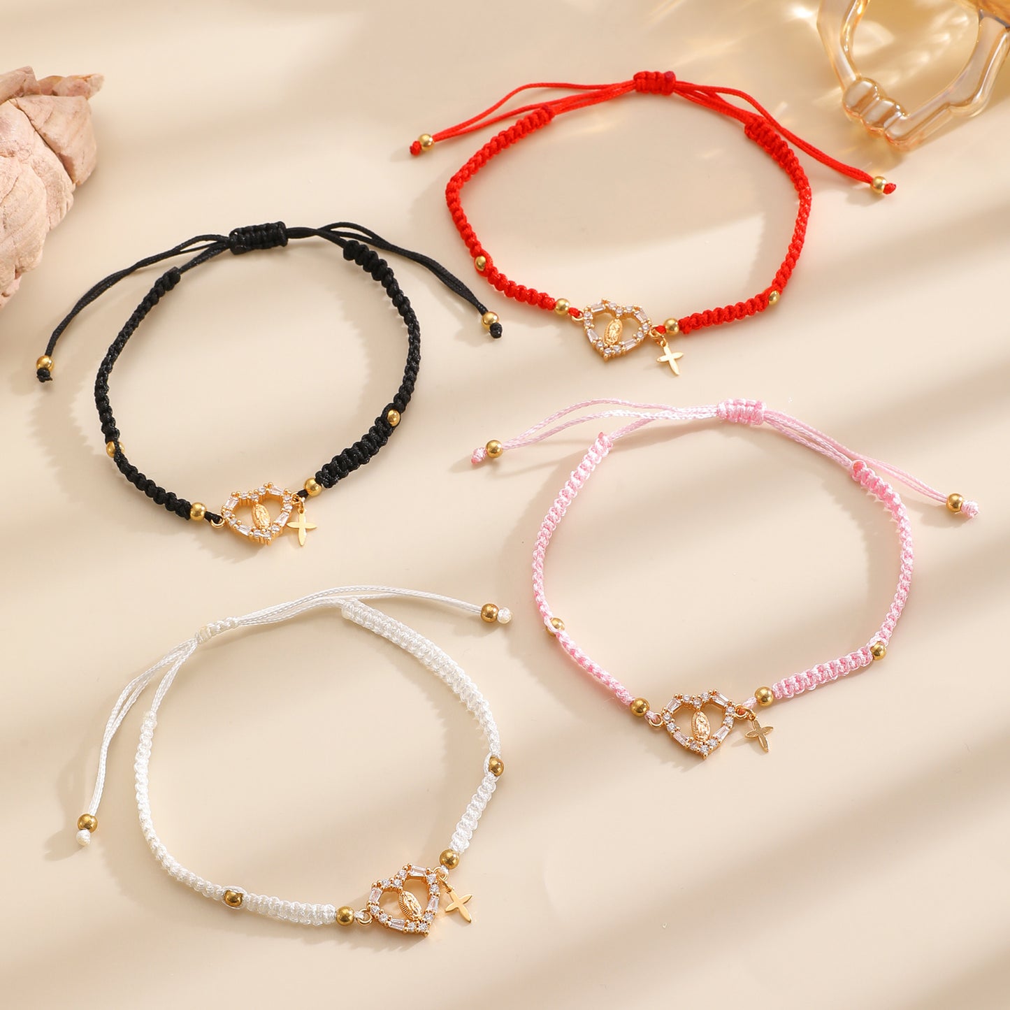 Hand-woven Cross Pendant Pull-out Bracelet For Women Simple Crystal Inlaid Heart-shaped Copper Alloy Bracelet