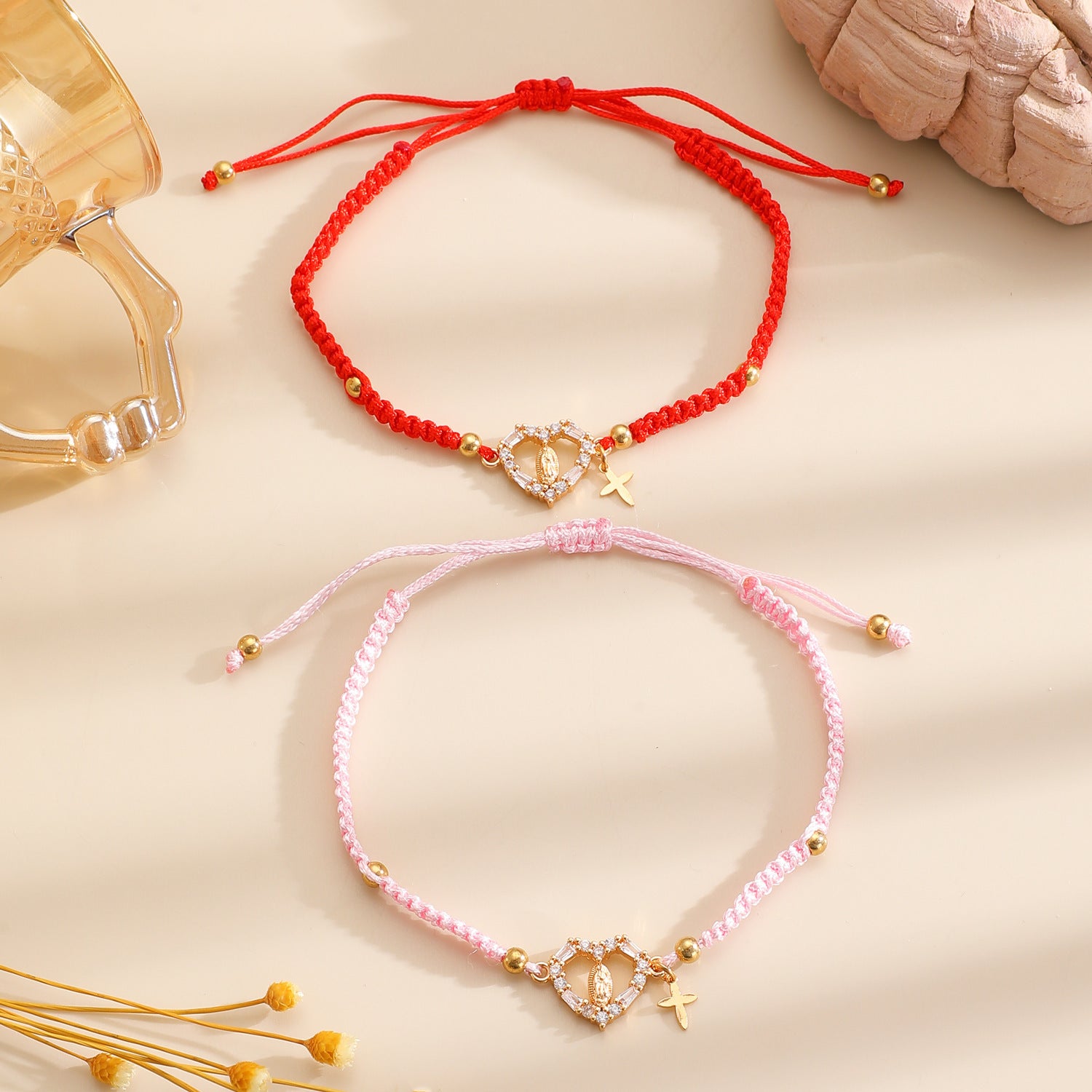 Hand-woven Cross Pendant Pull-out Bracelet For Women Simple Crystal Inlaid Heart-shaped Copper Alloy Bracelet