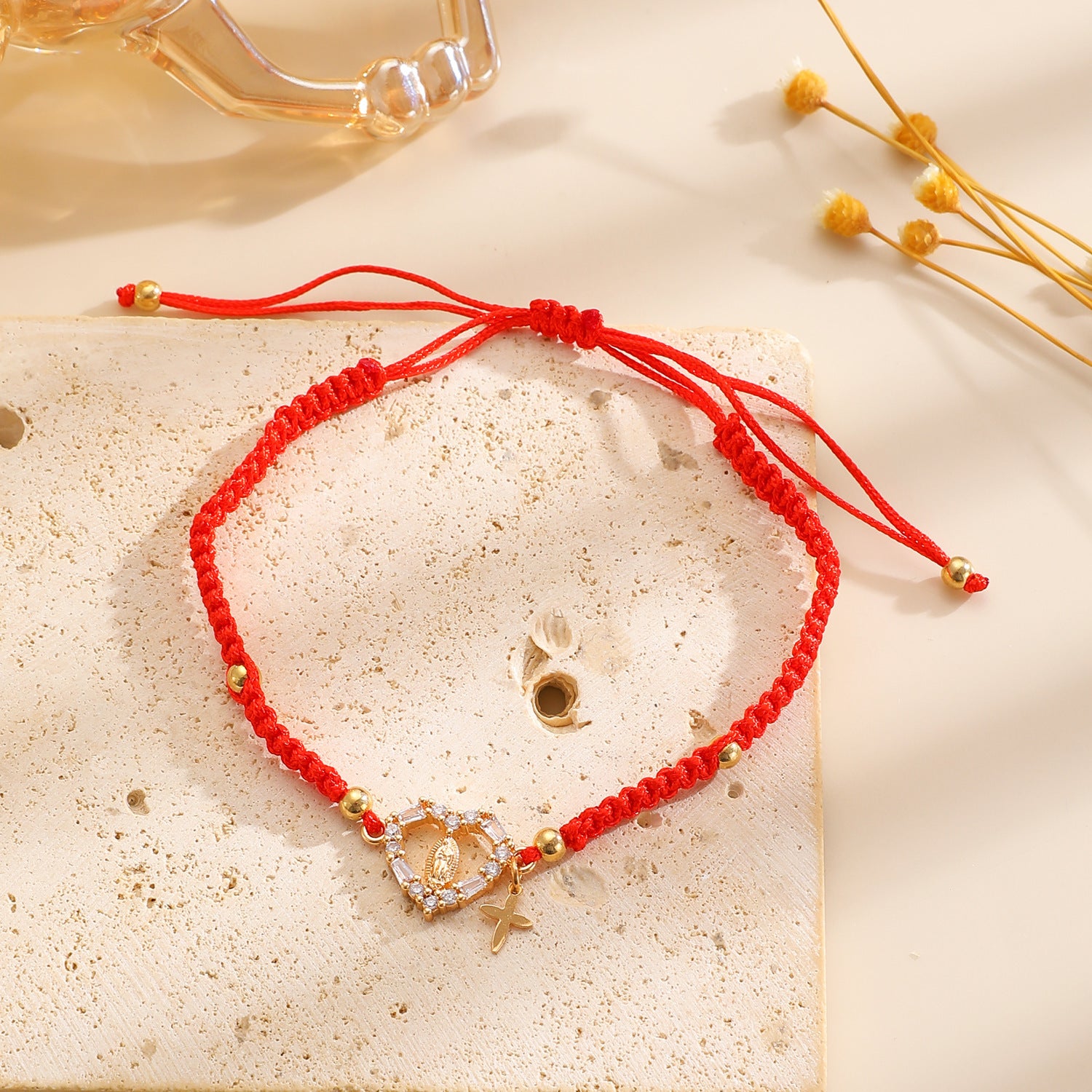 Hand-woven Cross Pendant Pull-out Bracelet For Women Simple Crystal Inlaid Heart-shaped Copper Alloy Bracelet