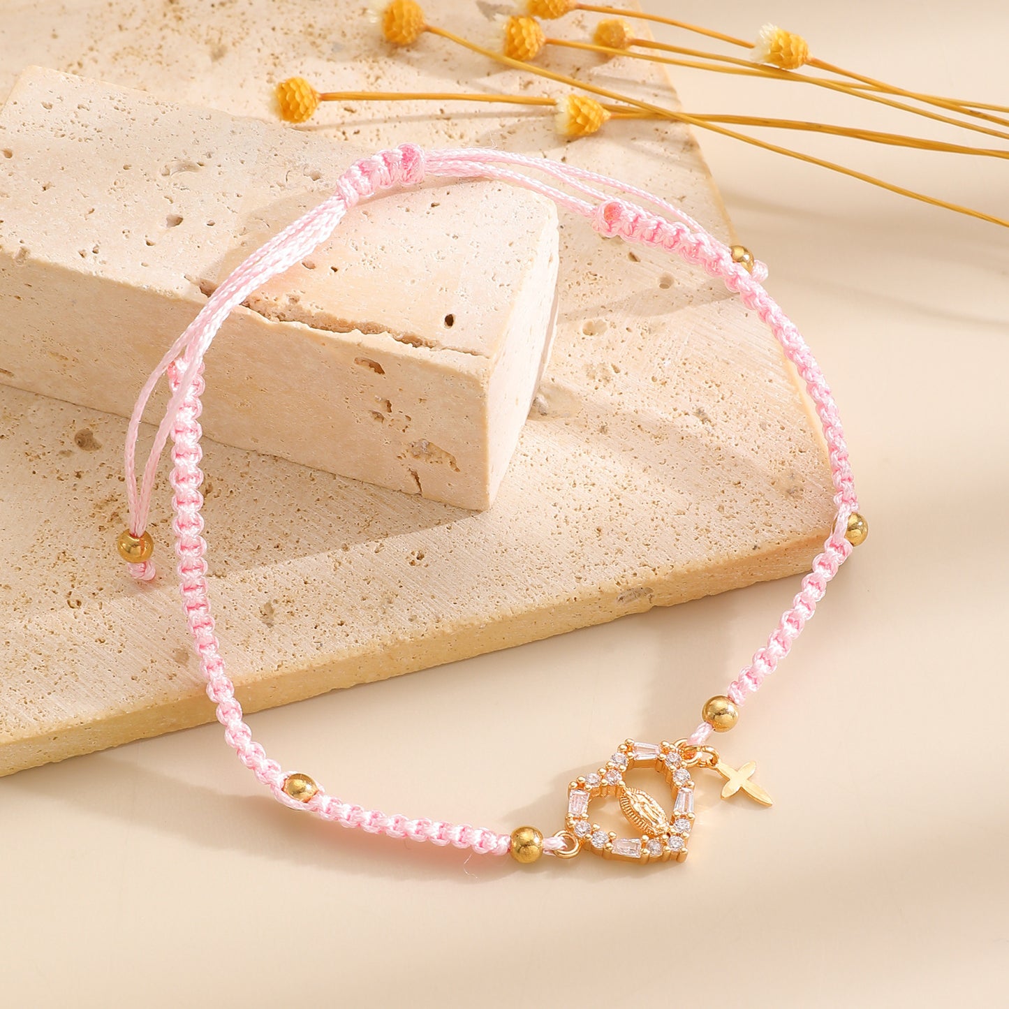 Hand-woven Cross Pendant Pull-out Bracelet For Women Simple Crystal Inlaid Heart-shaped Copper Alloy Bracelet