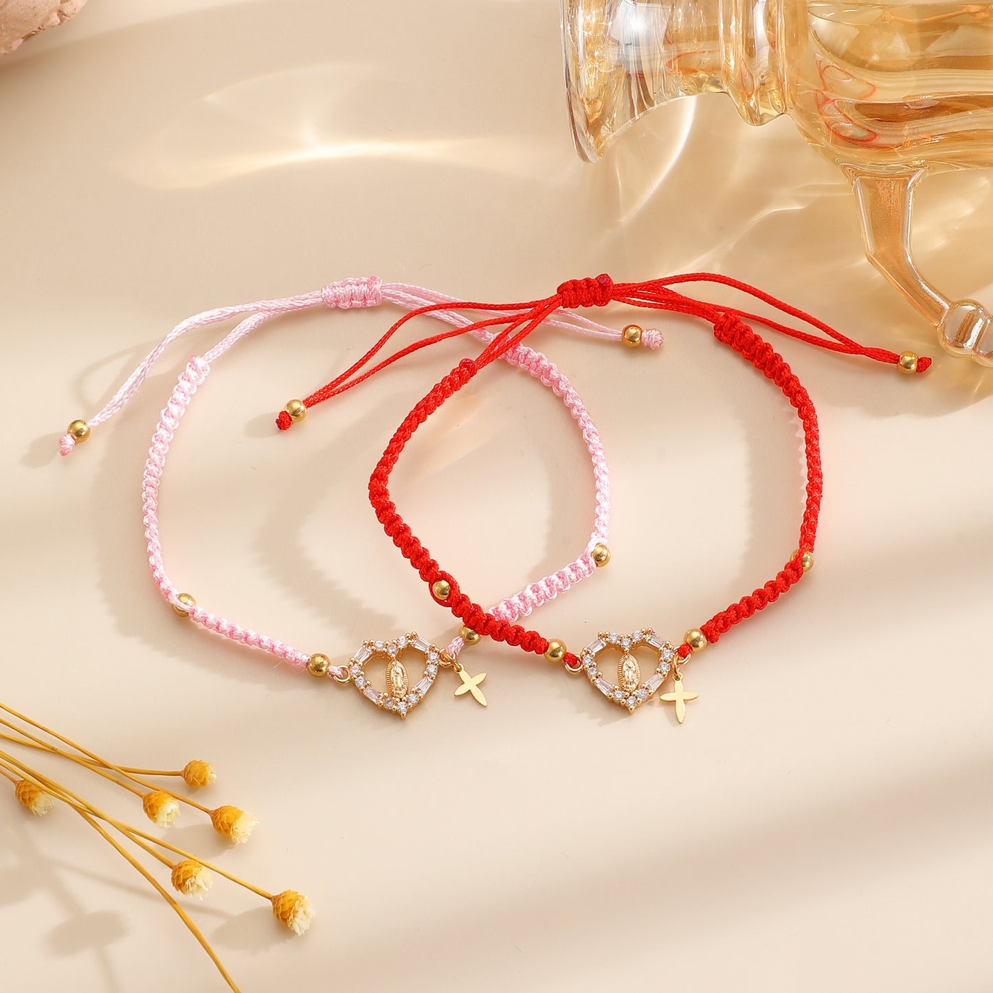 Hand-woven Cross Pendant Pull-out Bracelet For Women Simple Crystal Inlaid Heart-shaped Copper Alloy Bracelet