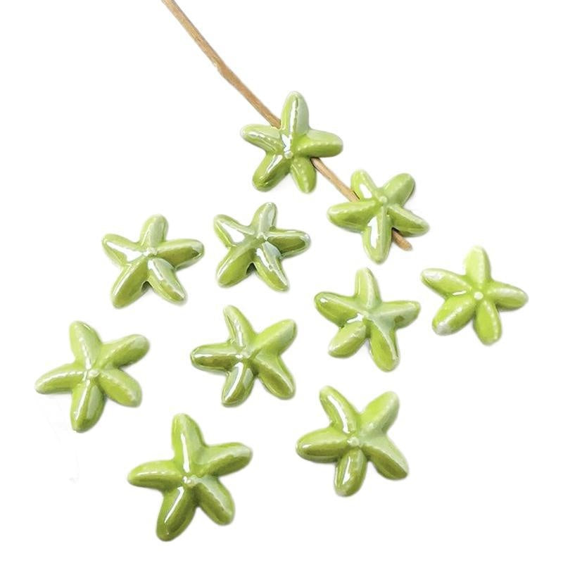 Handmade DIY Ceramic Beads Green Series Round Heart Star Shape Bracelet Accessories Handbag Charms Pendants Craft Supplies