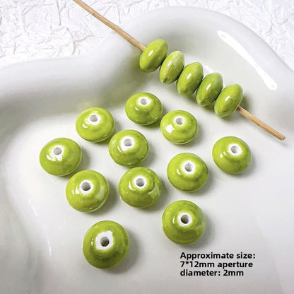 Handmade DIY Ceramic Beads Green Series Round Heart Star Shape Bracelet Accessories Handbag Charms Pendants Craft Supplies