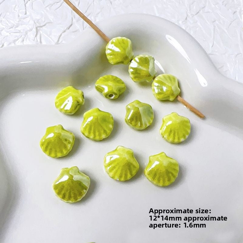 Handmade DIY Ceramic Beads Green Series Round Heart Star Shape Bracelet Accessories Handbag Charms Pendants Craft Supplies