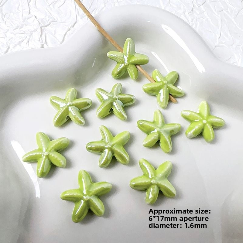 Handmade DIY Ceramic Beads Green Series Round Heart Star Shape Bracelet Accessories Handbag Charms Pendants Craft Supplies