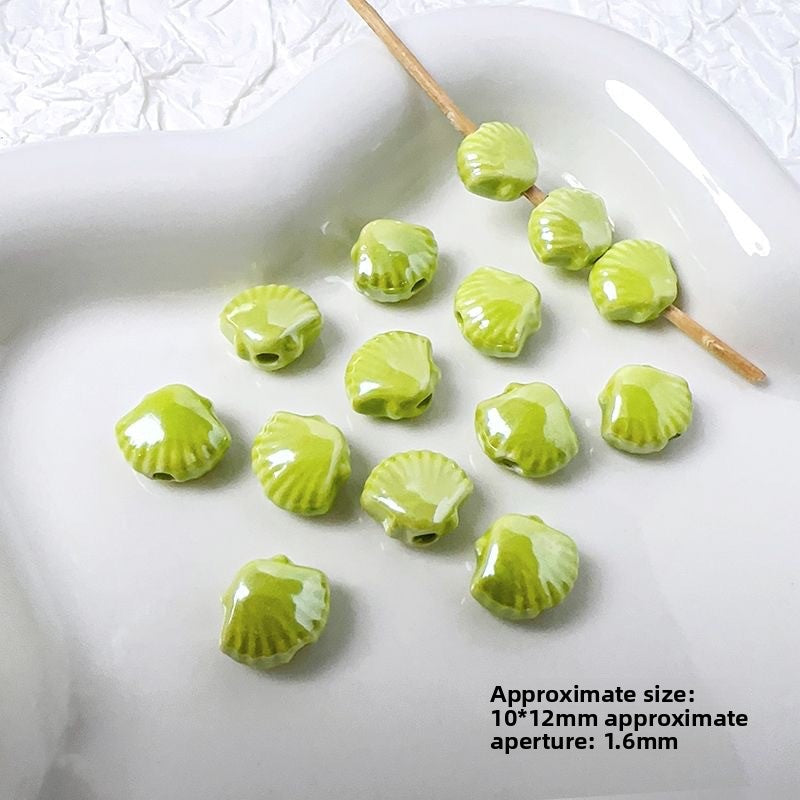 Handmade DIY Ceramic Beads Green Series Round Heart Star Shape Bracelet Accessories Handbag Charms Pendants Craft Supplies