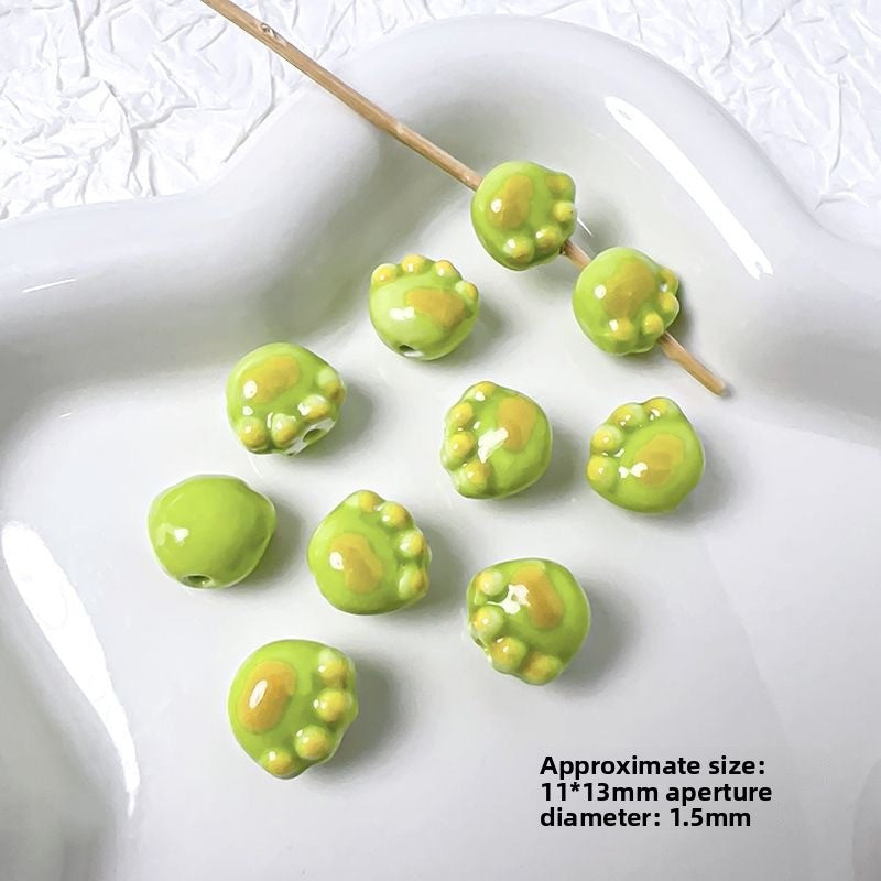 Handmade DIY Ceramic Beads Green Series Round Heart Star Shape Bracelet Accessories Handbag Charms Pendants Craft Supplies