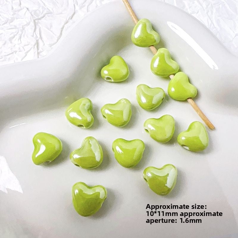 Handmade DIY Ceramic Beads Green Series Round Heart Star Shape Bracelet Accessories Handbag Charms Pendants Craft Supplies
