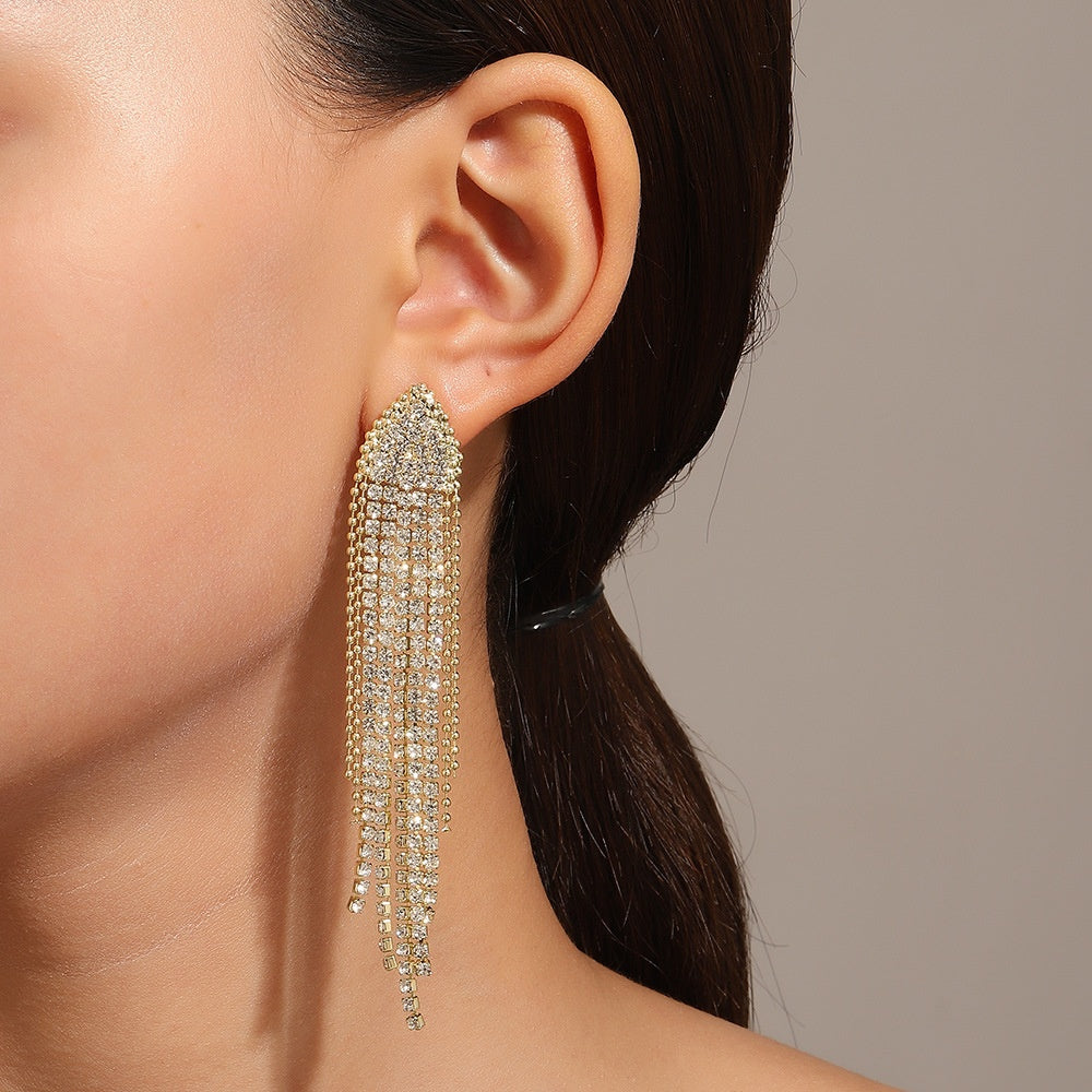 Long Tassel Earrings For Women Super Shiny Butterfly Heart-shaped Rhinestone Pendant Stud Earrings Shiny Jewelry