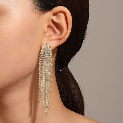 Long Tassel Earrings For Women Super Shiny Butterfly Heart-shaped Rhinestone Pendant Stud Earrings Shiny Jewelry