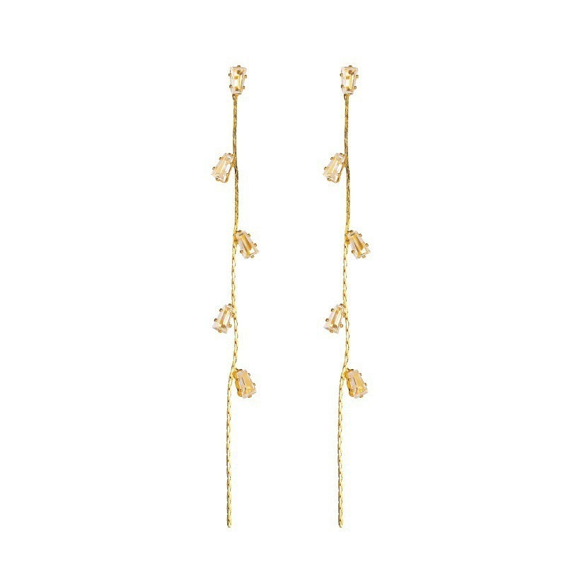 Long Tassel Earrings For Women Super Shiny Butterfly Heart-shaped Rhinestone Pendant Stud Earrings Shiny Jewelry