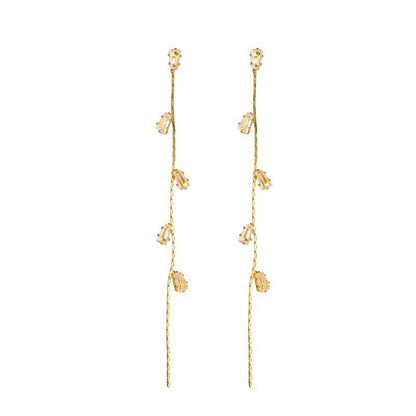 Long Tassel Earrings For Women Super Shiny Butterfly Heart-shaped Rhinestone Pendant Stud Earrings Shiny Jewelry
