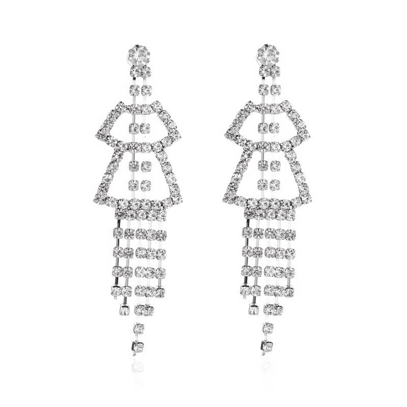 Long Tassel Earrings For Women Super Shiny Butterfly Heart-shaped Rhinestone Pendant Stud Earrings Shiny Jewelry