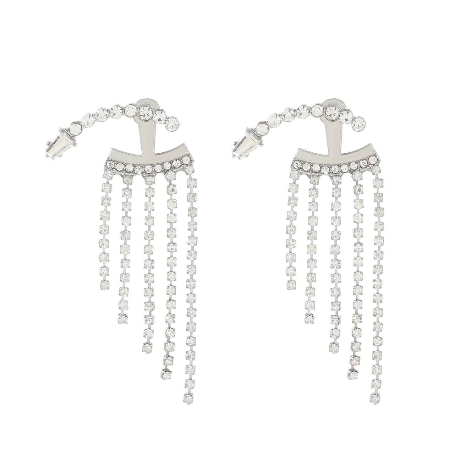 Long Tassel Earrings For Women Super Shiny Butterfly Heart-shaped Rhinestone Pendant Stud Earrings Shiny Jewelry