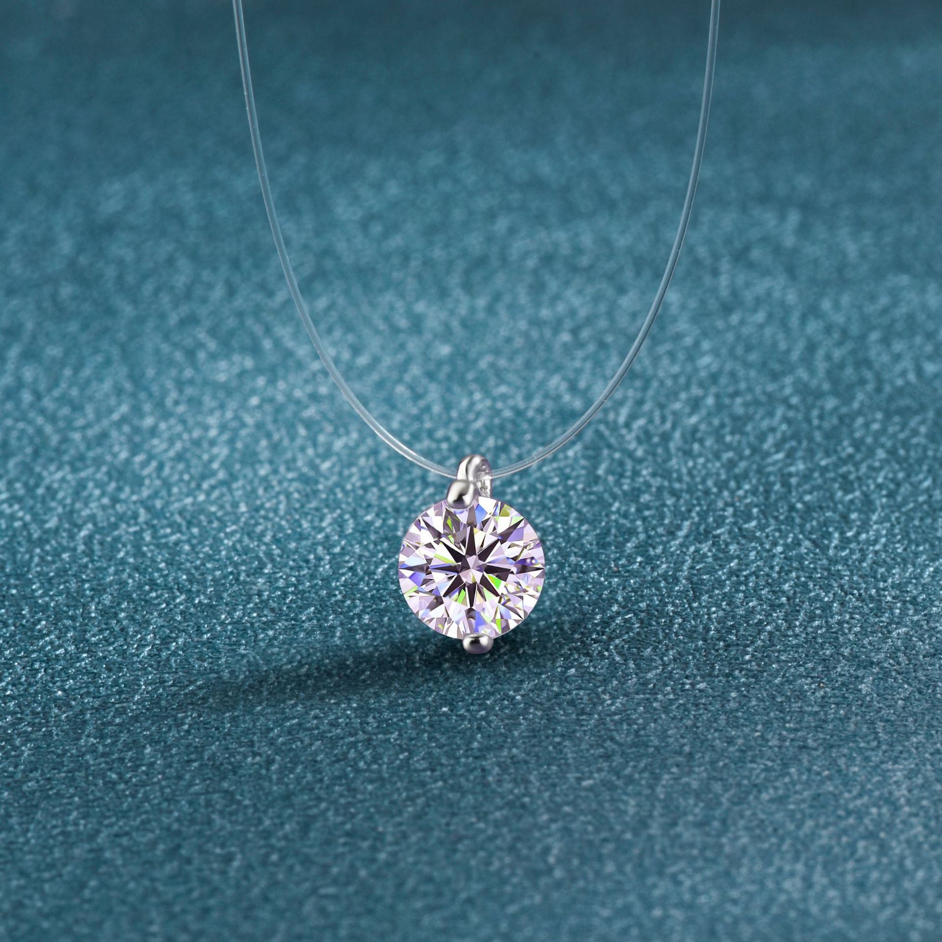 925 Sterling Silver Silver Piece Necklace Moissanite Mermaid Tears Invisible Fish Line Simple Pendant Clavicle Chain Jewelry