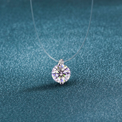 925 Sterling Silver Silver Piece Necklace Moissanite Mermaid Tears Invisible Fish Line Simple Pendant Clavicle Chain Jewelry