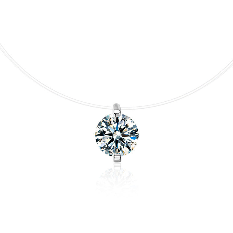 925 Sterling Silver Silver Piece Necklace Moissanite Mermaid Tears Invisible Fish Line Simple Pendant Clavicle Chain Jewelry