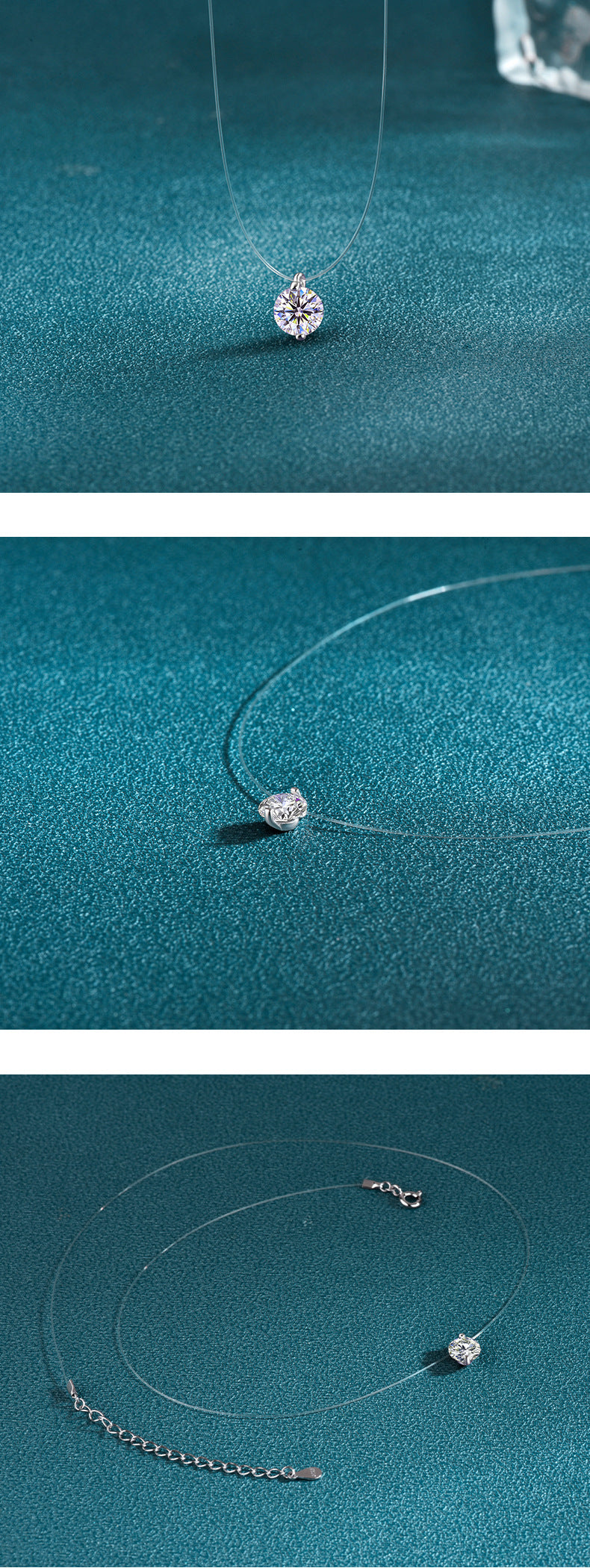925 Sterling Silver Silver Piece Necklace Moissanite Mermaid Tears Invisible Fish Line Simple Pendant Clavicle Chain Jewelry