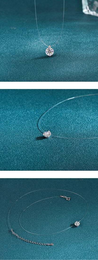 925 Sterling Silver Silver Piece Necklace Moissanite Mermaid Tears Invisible Fish Line Simple Pendant Clavicle Chain Jewelry