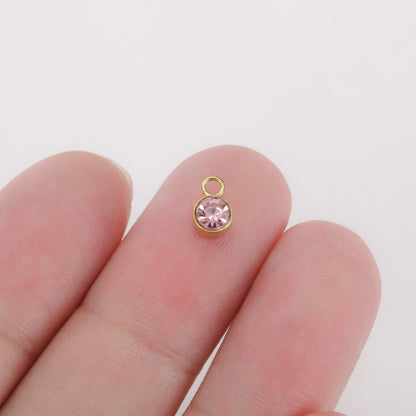 Stainless Steel Single Hole Birthstone Jewelry Accessories DIY Colorful Diamond Inlaid Necklace Bracelet Earrings Pendant