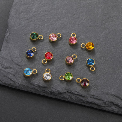 Stainless Steel Single Hole Birthstone Jewelry Accessories DIY Colorful Diamond Inlaid Necklace Bracelet Earrings Pendant