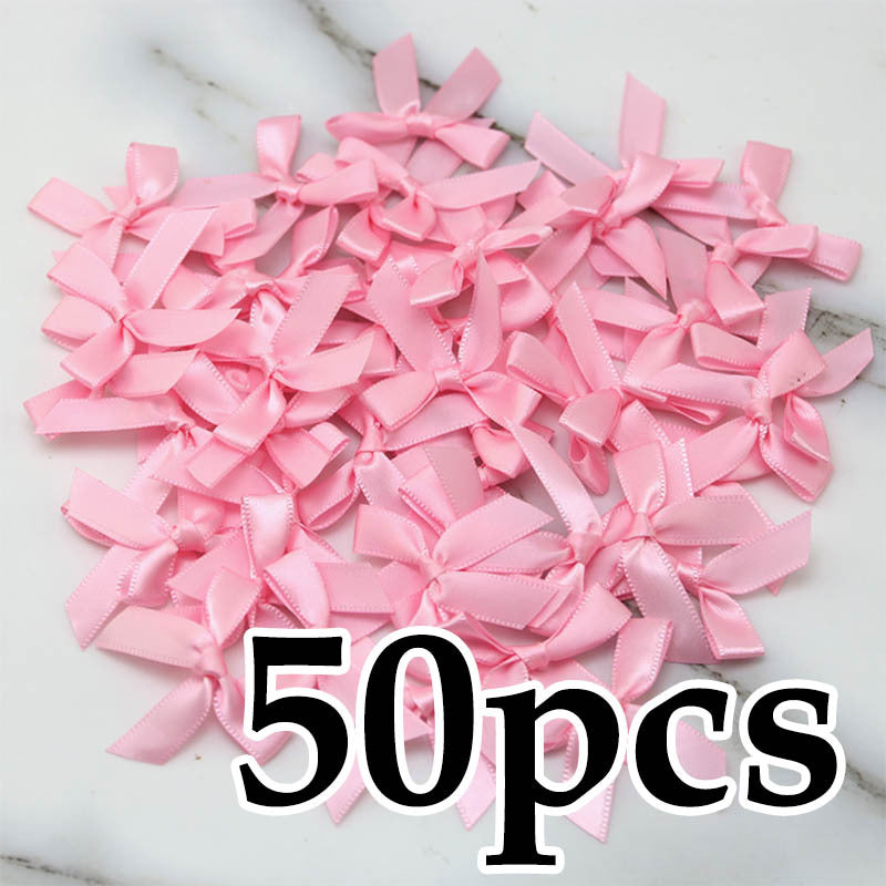 Fresh-Keeping Pink Satin Ribbon Bow Polyester Satin Ribbon Knot Flower DIY Handmade Decoration 50pcs/pack Poly Fiber Knot