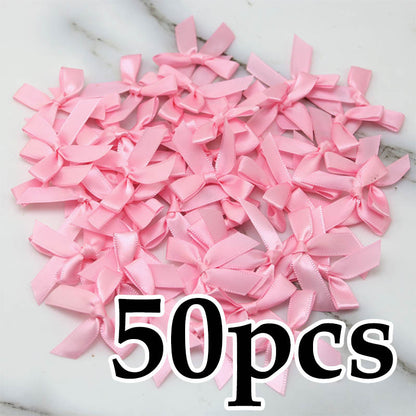 Fresh-Keeping Pink Satin Ribbon Bow Polyester Satin Ribbon Knot Flower DIY Handmade Decoration 50pcs/pack Poly Fiber Knot