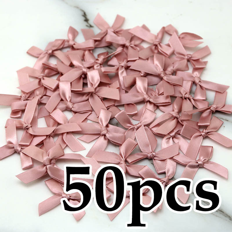 Fresh-Keeping Pink Satin Ribbon Bow Polyester Satin Ribbon Knot Flower DIY Handmade Decoration 50pcs/pack Poly Fiber Knot