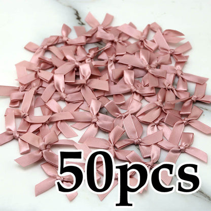 Fresh-Keeping Pink Satin Ribbon Bow Polyester Satin Ribbon Knot Flower DIY Handmade Decoration 50pcs/pack Poly Fiber Knot