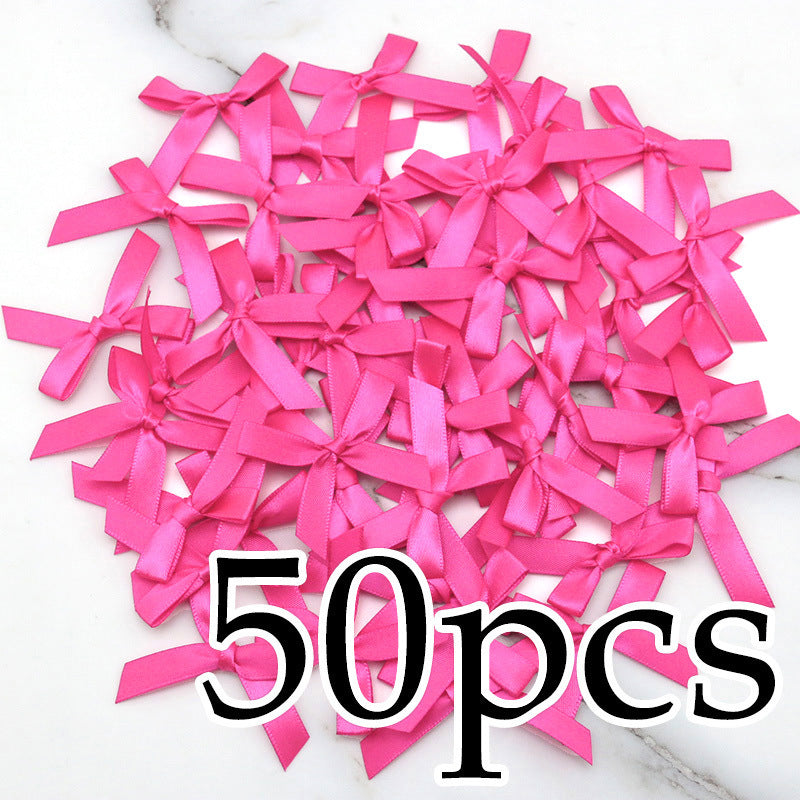 Fresh-Keeping Pink Satin Ribbon Bow Polyester Satin Ribbon Knot Flower DIY Handmade Decoration 50pcs/pack Poly Fiber Knot