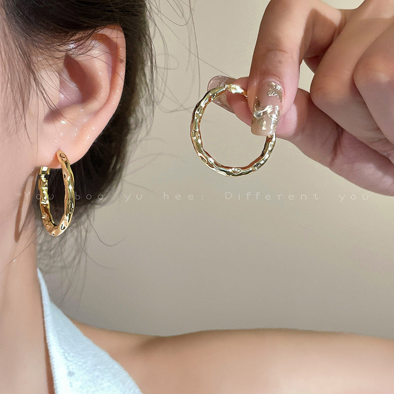 Bohemian Floral Metal Hoop Earrings For Women Vintage Design Simple Rose Gold Bow