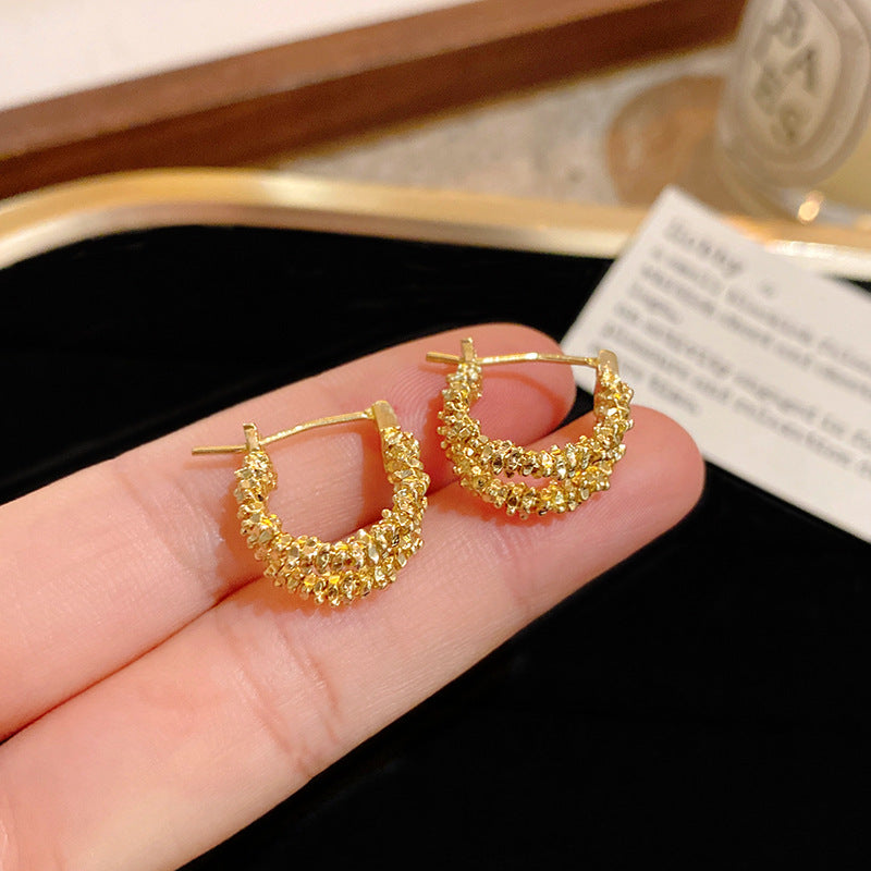 Bohemian Floral Metal Hoop Earrings For Women Vintage Design Simple Rose Gold Bow