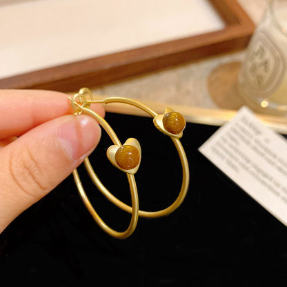 Bohemian Floral Metal Hoop Earrings For Women Vintage Design Simple Rose Gold Bow