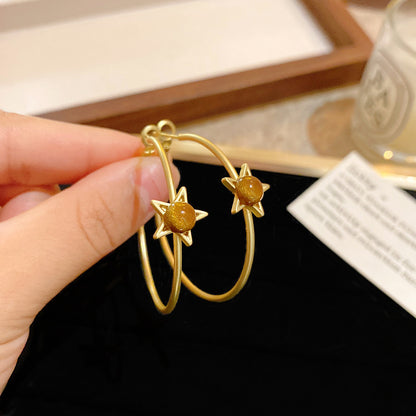 Bohemian Floral Metal Hoop Earrings For Women Vintage Design Simple Rose Gold Bow