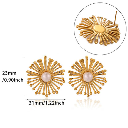 Dandelion Round Geometric Stud Earrings For Women In Durable 304 Stainless Steel