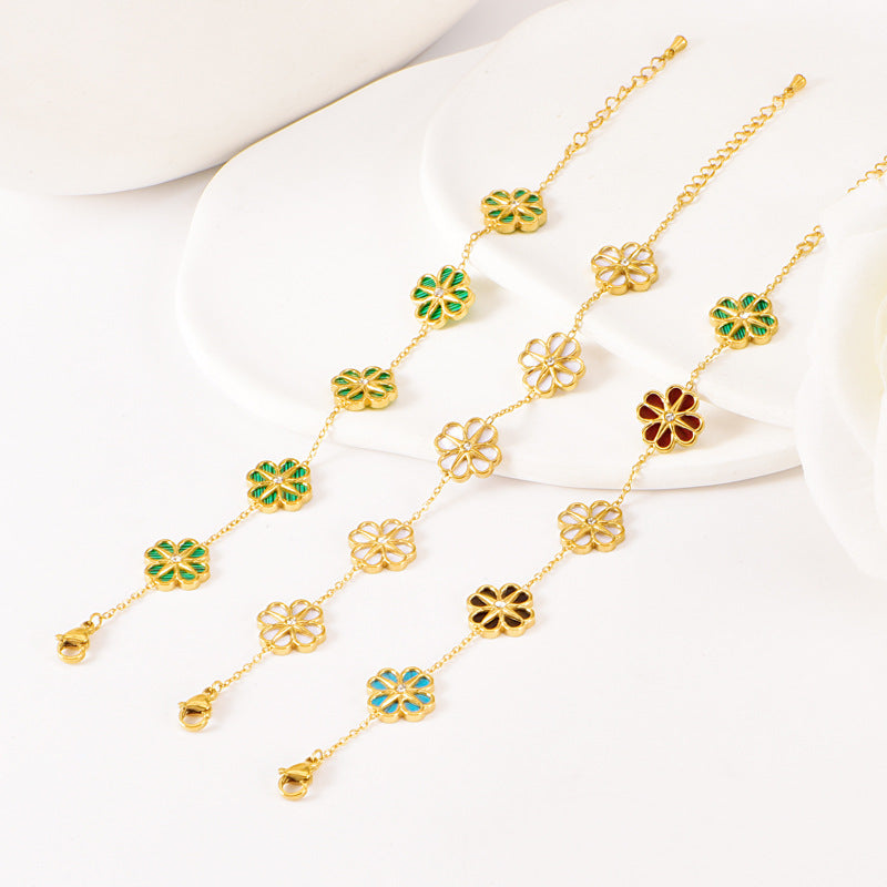 Colorful Shell Heart-Shaped Four-Leaf Clover Single Diamond Octagonal Star Necklace Earrings Bracelet Set For Women