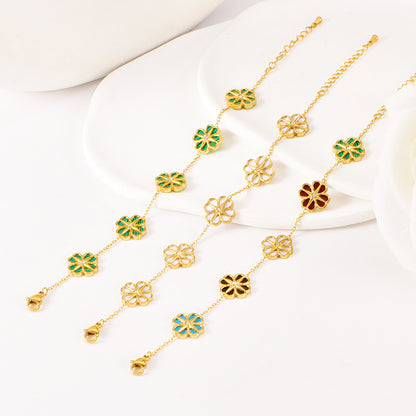 Colorful Shell Heart-Shaped Four-Leaf Clover Single Diamond Octagonal Star Necklace Earrings Bracelet Set For Women