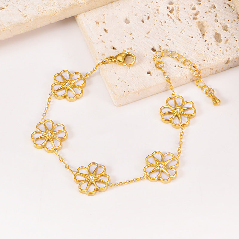 Colorful Shell Heart-Shaped Four-Leaf Clover Single Diamond Octagonal Star Necklace Earrings Bracelet Set For Women