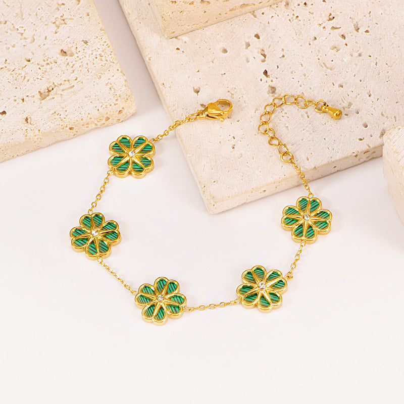 Colorful Shell Heart-Shaped Four-Leaf Clover Single Diamond Octagonal Star Necklace Earrings Bracelet Set For Women