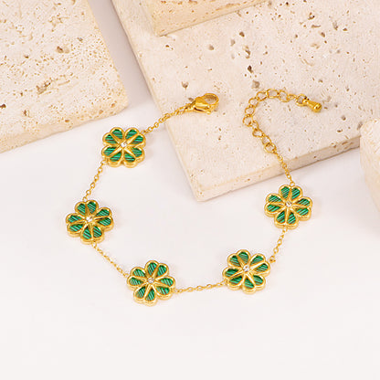 Colorful Shell Heart-Shaped Four-Leaf Clover Single Diamond Octagonal Star Necklace Earrings Bracelet Set For Women