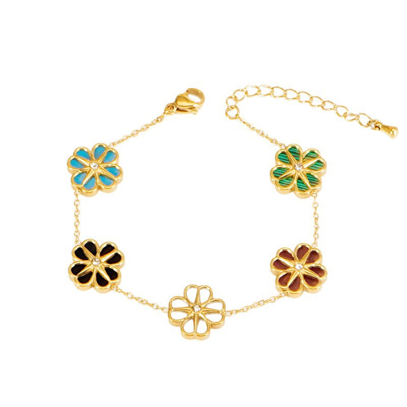 Colorful Shell Heart-Shaped Four-Leaf Clover Single Diamond Octagonal Star Necklace Earrings Bracelet Set For Women
