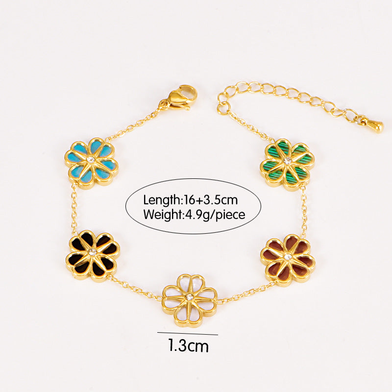 Colorful Shell Heart-Shaped Four-Leaf Clover Single Diamond Octagonal Star Necklace Earrings Bracelet Set For Women