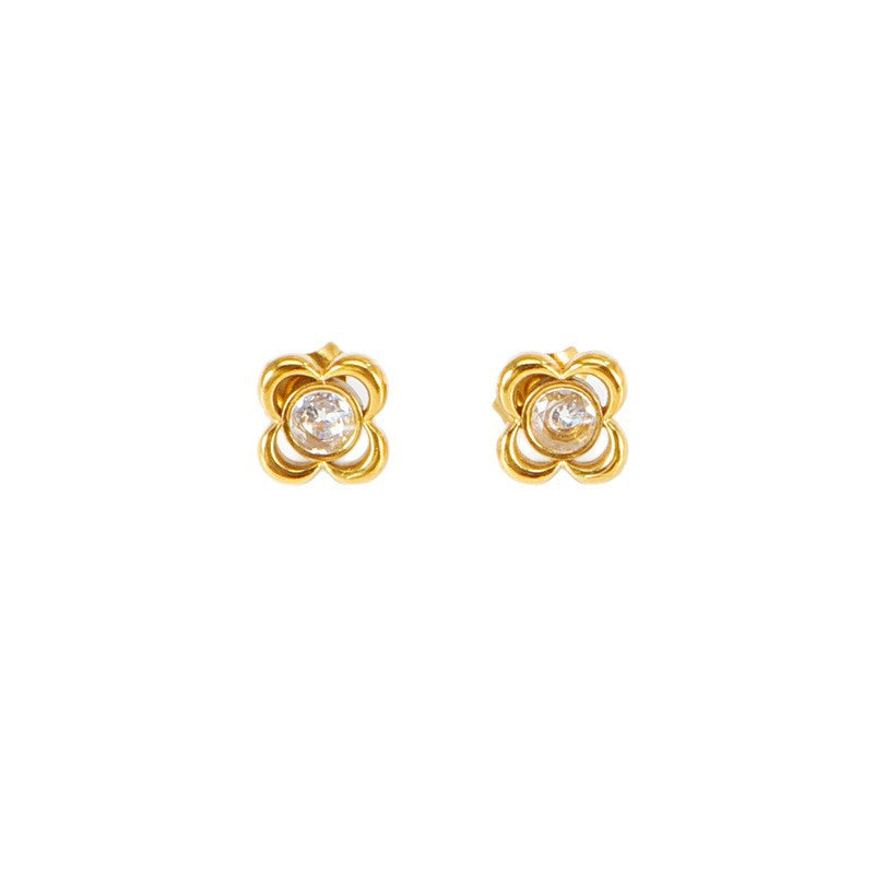 Titanium Steel Earrings With White Diamond Flower Pendant Bracelet Non-Fading Collarbone Necklace Jewelry Set