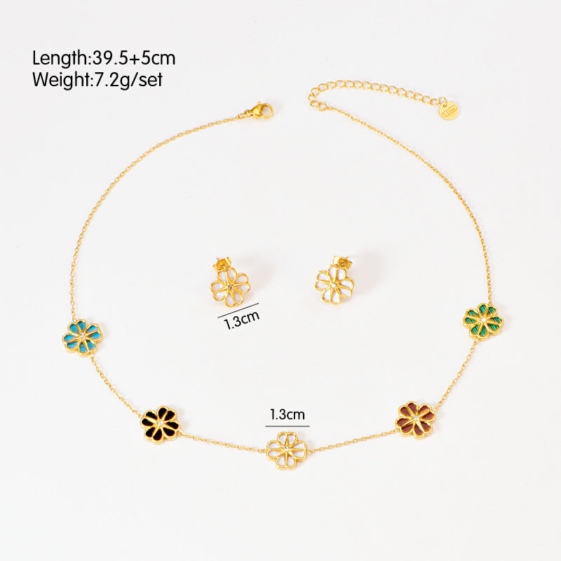 Colorful Shell Heart-Shaped Four-Leaf Clover Single Diamond Octagonal Star Necklace Earrings Bracelet Set For Women