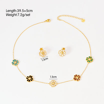 Colorful Shell Heart-Shaped Four-Leaf Clover Single Diamond Octagonal Star Necklace Earrings Bracelet Set For Women