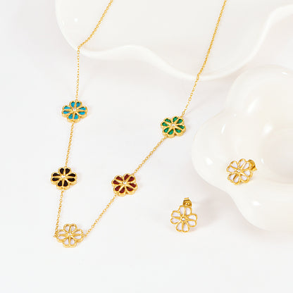 Colorful Shell Heart-Shaped Four-Leaf Clover Single Diamond Octagonal Star Necklace Earrings Bracelet Set For Women