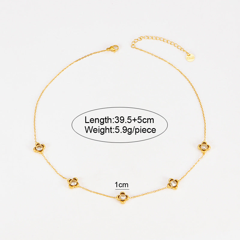 Titanium Steel Earrings With White Diamond Flower Pendant Bracelet Non-Fading Collarbone Necklace Jewelry Set
