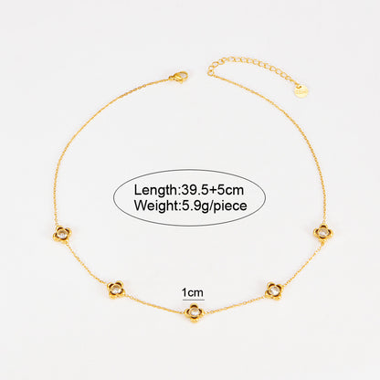 Titanium Steel Earrings With White Diamond Flower Pendant Bracelet Non-Fading Collarbone Necklace Jewelry Set