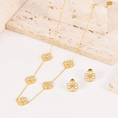 Colorful Shell Heart-Shaped Four-Leaf Clover Single Diamond Octagonal Star Necklace Earrings Bracelet Set For Women