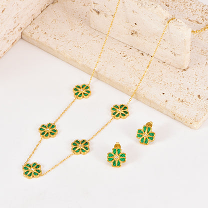 Colorful Shell Heart-Shaped Four-Leaf Clover Single Diamond Octagonal Star Necklace Earrings Bracelet Set For Women